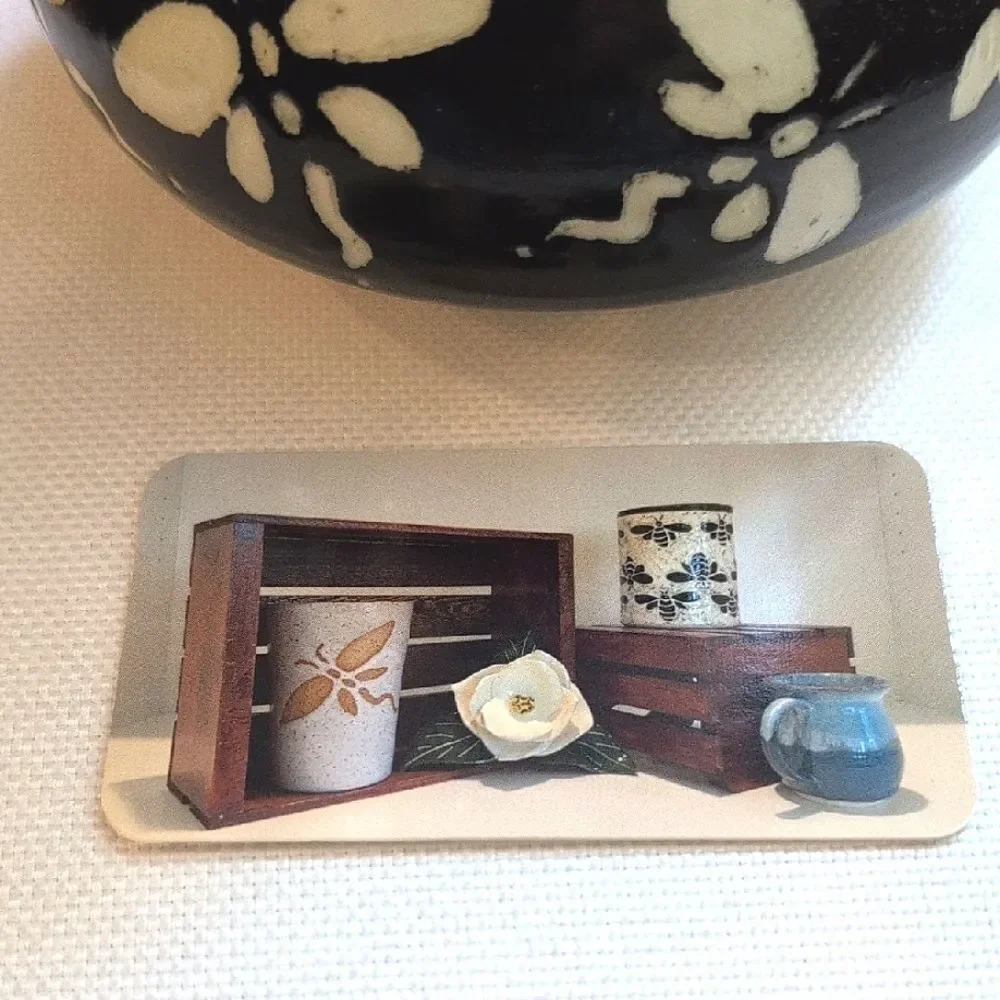 JH Pottery Handcrafted Black and Ivory Dragonfly Vase